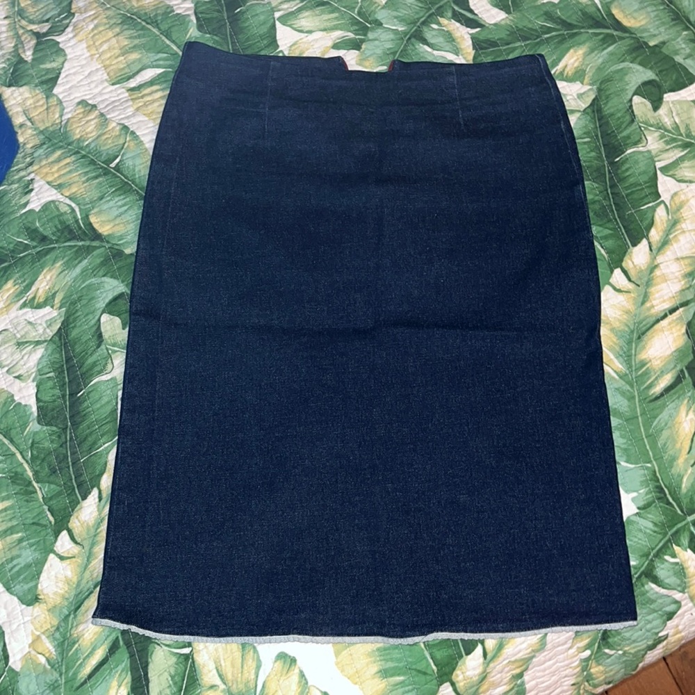 Vintage Dex below the knee stretchy denim skirt with lcd trim